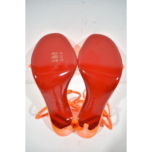 Christian Louboutin So Me 100 Orange Patent Ankle Strap Sandal Heel Pump 38